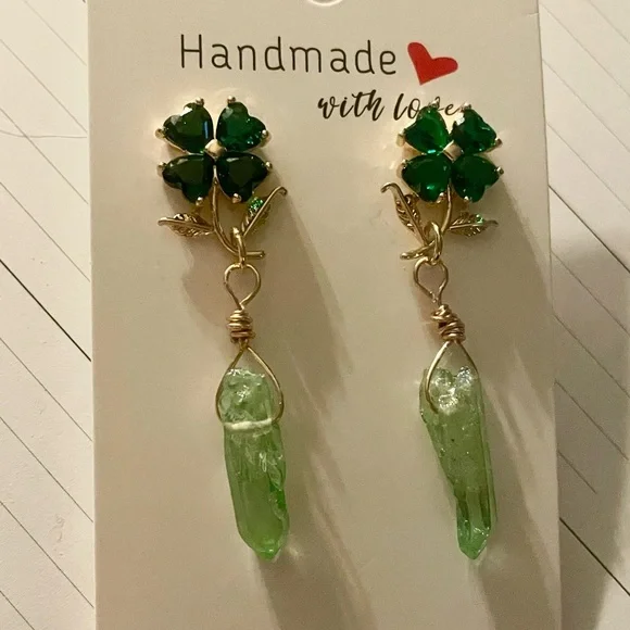 Handmade Shamrock Crystal Earrings - Picture 3 of 5